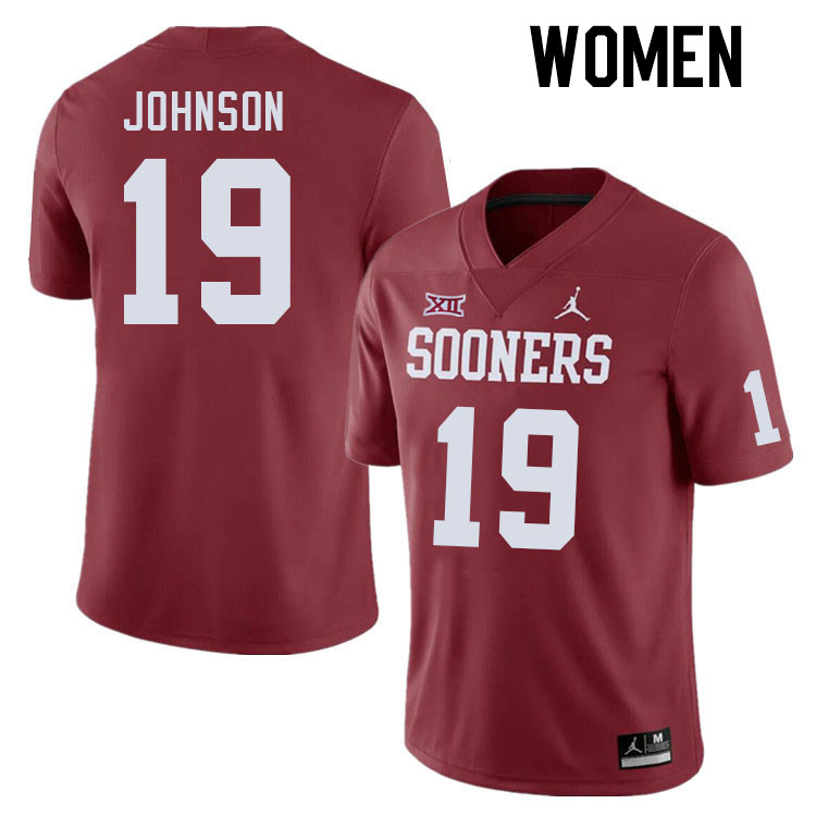 Women #19 Jacobe Johnson Oklahoma Sooners College Football Jerseys Stitched Sale-Crimson